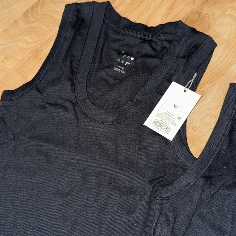 Black Ribbed Tank Tops, Size XS, NEW, Women’s - Picture 3 of 5
